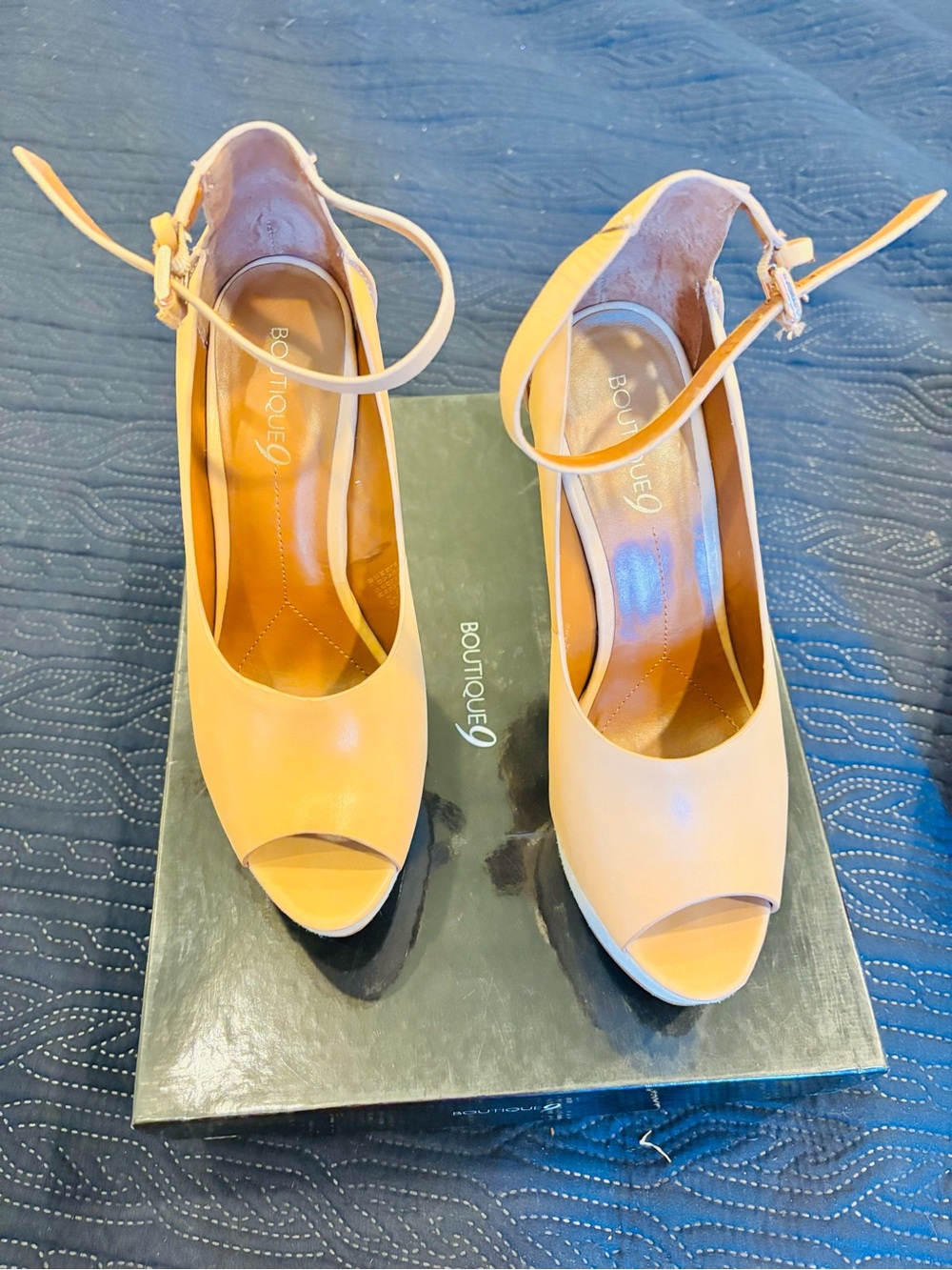 Boutique 9 Women's Tan Peep-Toe Ankle Strap Heels